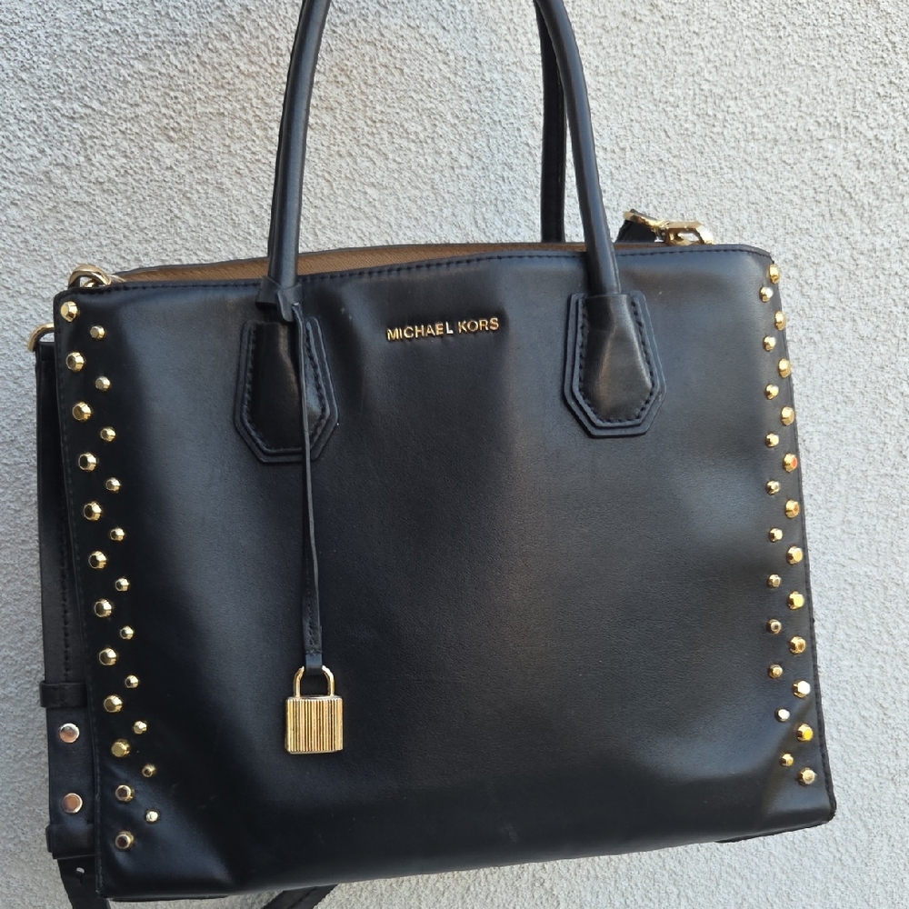Michael Kors Black Satchel with Gold Studs